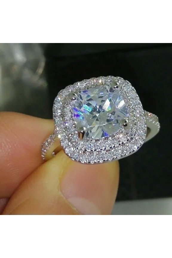 925 Silver Rings Crystal Zircon Inlay Square Ring Women Wedding Rings-7