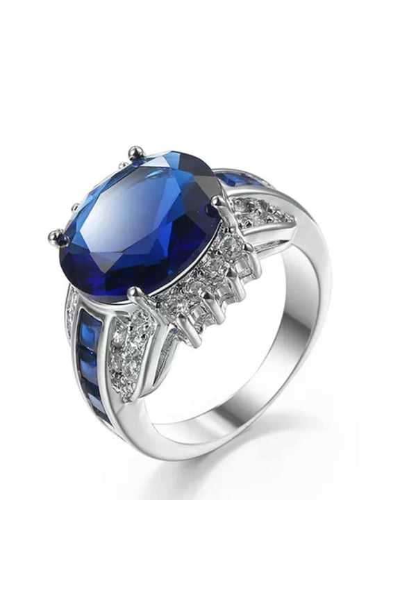 925 Silver Sapphire Rings Blue Zircon Stone Ring Women Men Fashion Ring-9