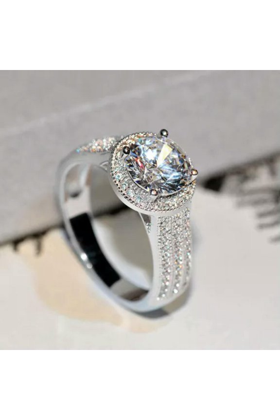 925 Silver Shiny Crystal Zircon Rings Womens Engagement Wedding Rings Jewelry-7