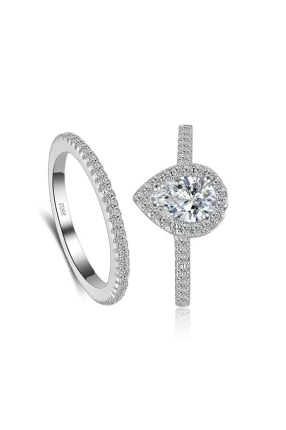 925 Silver Water Drop Crystal Zircon Rings Set Women Men Wedding Rings-7