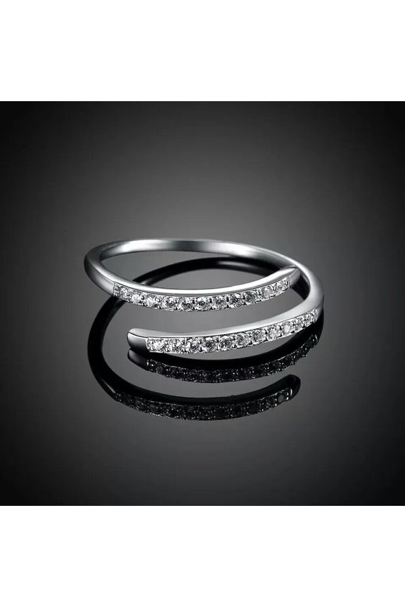 925 Sterling Silver Adjustable Open Ring Double Crystal Rings Women Jewelry