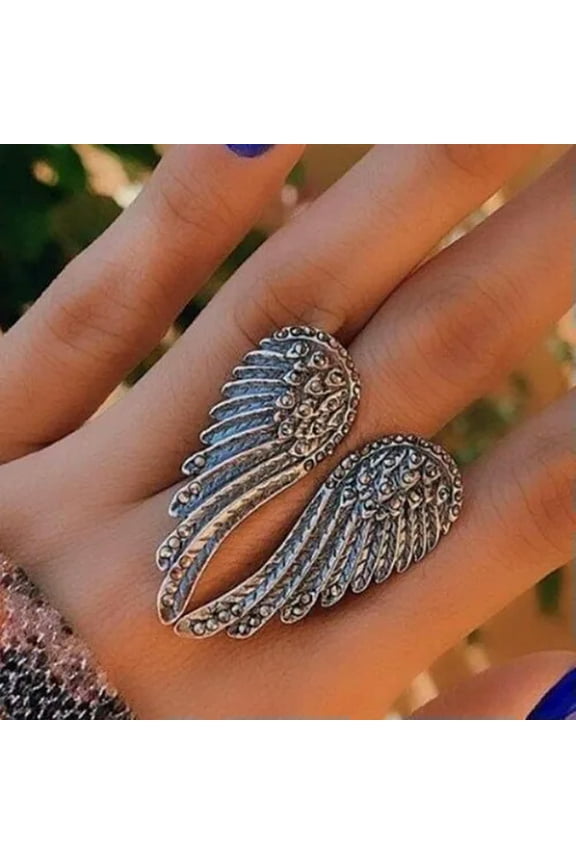 925 Sterling Silver Angel Wings Wedding Engagement Open Ring One Size Fit All