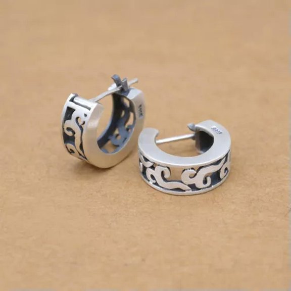 MATROOY 925 Sterling Silver Auspicious Clouds Square Huggie Hoop Earrings A4369