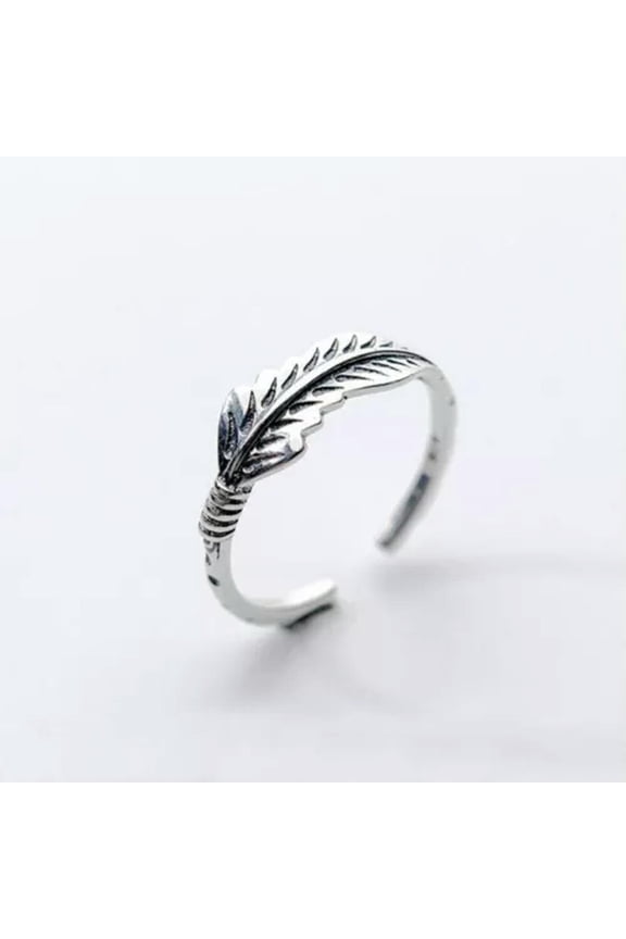 925 Sterling Silver Bali Feather Open Ring A3078-6.5 -adjustable