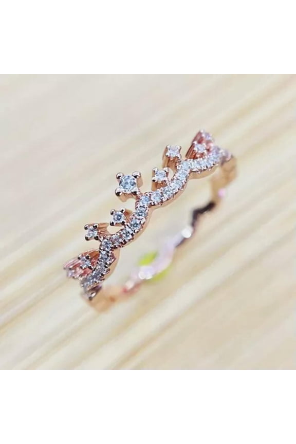 925 Sterling Silver Crystal Crown Rings Women Fashion Rings Size 5-10 2 Color-Rose Gold-6