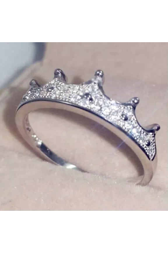 925 Sterling Silver Crystal Crown Rings Women Silver Rings Size 5-10-6