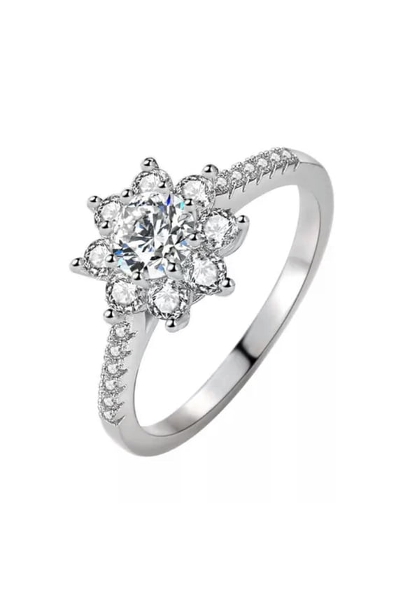 925 Sterling Silver Crystal Flower Rings Women Fashion Silver Rings Size 5-10-7
