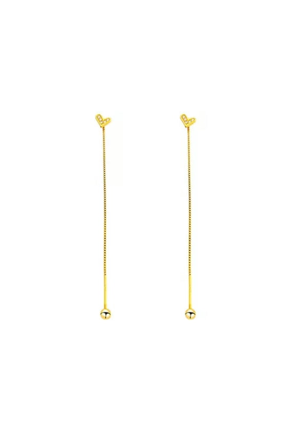 925 Sterling Silver Cute Heart Threader Dangle Earrings Pull Through A4464-Gold