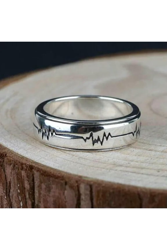 925 Sterling Silver EKG Love Heartbeat Spinning Band Ring A3041-7.25