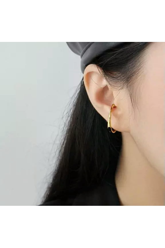 925 Sterling Silver Ear Helix Cuff Clip-on Non Piercing Single Earring New A1020-Gold - 1 single earring