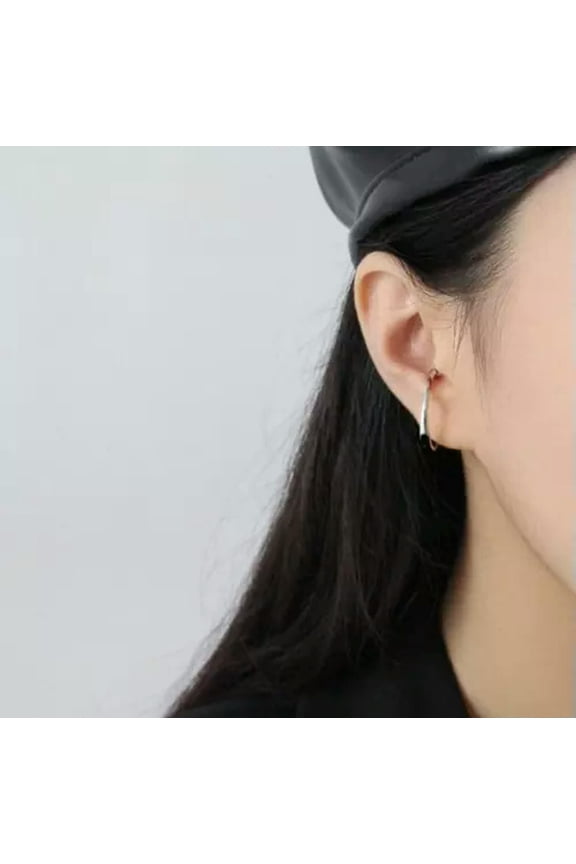 925 Sterling Silver Ear Helix Cuff Clip-on Non Piercing Single Earring New A1020-Platinum - 1 single earring