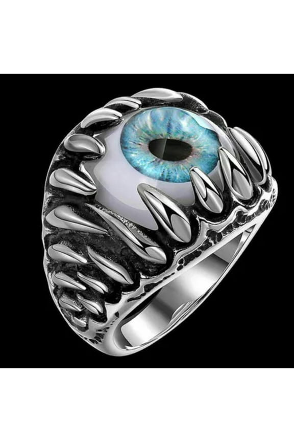 925 Sterling Silver Fashion Punk Rock & Roll Biker Evil Eyeball Ring Size 8.5