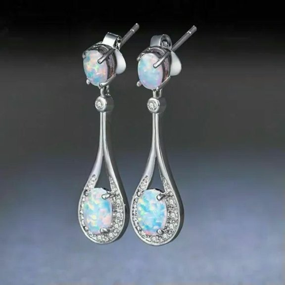 MATROOY 925 Sterling Silver Fire Opal Dangle Drop Women Fashion Jewelry Stud Earrings