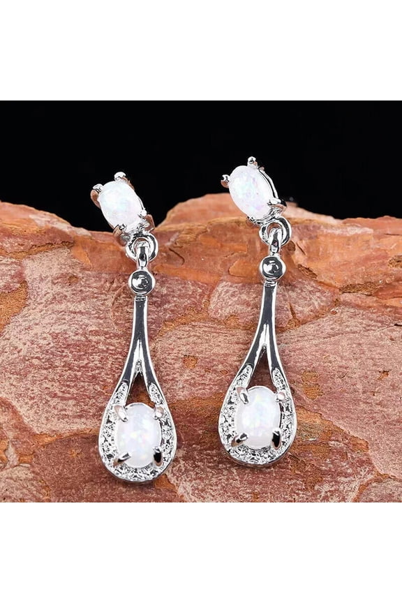 925 Sterling Silver Fire Opal Dangle Drop Women Fashion Jewelry Stud Earrings