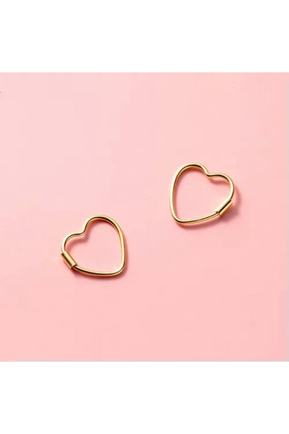 925 Sterling Silver Love Heart Shaped Helix Tragus Huggie Hoop Earrings A1418-Gold