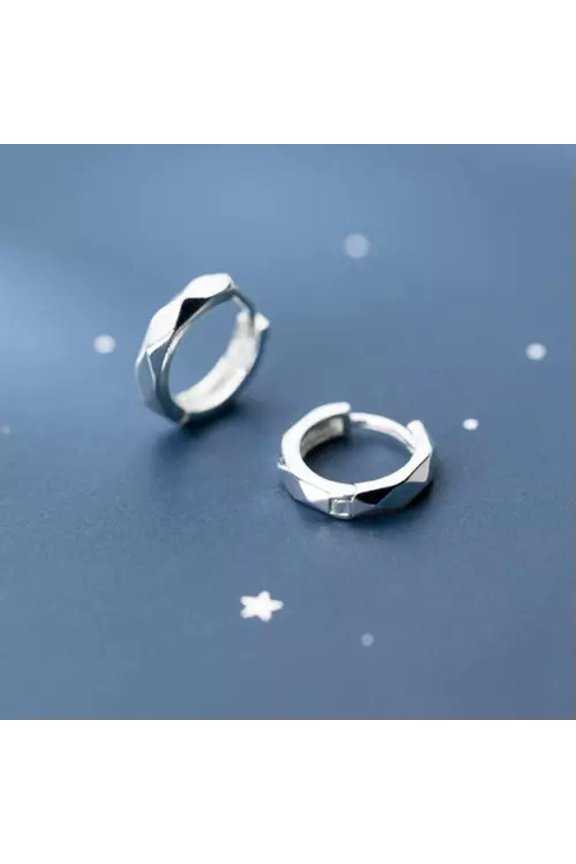 925 Sterling Silver Multi Facet Hinged Huggie Hoop Sleeper Earrings A1184