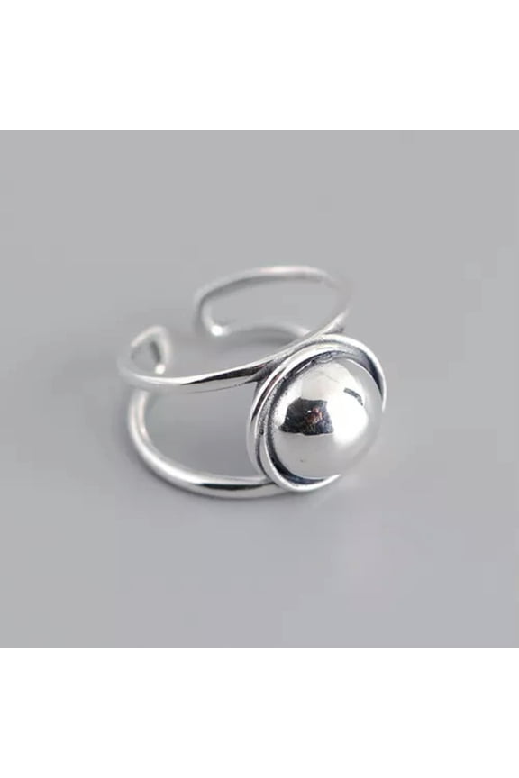 925 Sterling Silver Oxidized Round Bead Ball Open Ring F1316-7 - adjustable