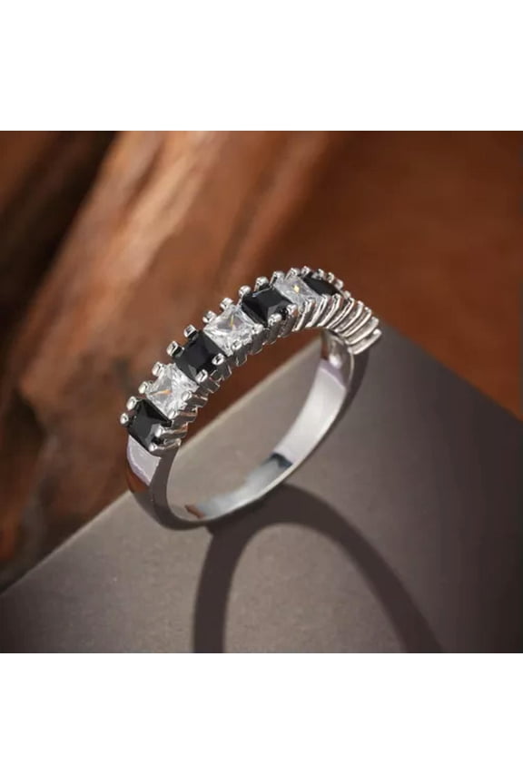 925 Sterling Silver Rings Black Zircon Crystal Round Rings Women Fashion Jewelry-9