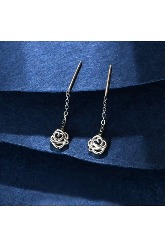 925 Sterling Silver Rose Flower Ear Threader Thread Earrings A4329