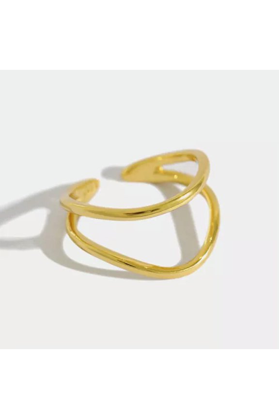 925 Sterling Silver Simple Weave Lines Knuckle Midi Pinkie Open Ring F0390-Gold-5 - adjustable