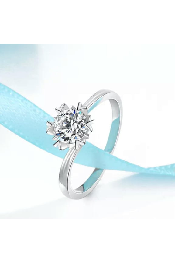 925 Sterling Silver Snowflake Rings 1 Carat Natural Zircon Women Wedding Rings-9