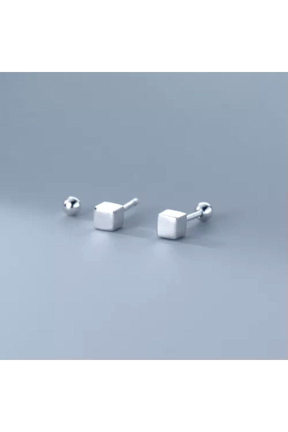 925 Sterling Silver Square Cube Stud Screw Back Earrings A4292