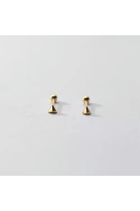 925 Sterling Silver TINY Triangle Pyramid Trauge Helix Stud Earrings A1915-Gold