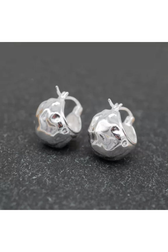 925 Sterling Silver Textured Round Ball Wide Hoop Earrings Ear Jacket A4407