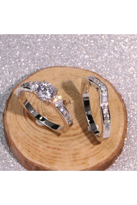 925 Sterling Silver Zircon Crystal Rings Set Women Men Wedding Engagement Rings-7