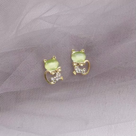 MATROOY 925Sliver Butterfly Star Small Stud Earrings Jewelry Women Fashion Cute Gift New-34.Crystal Cat
