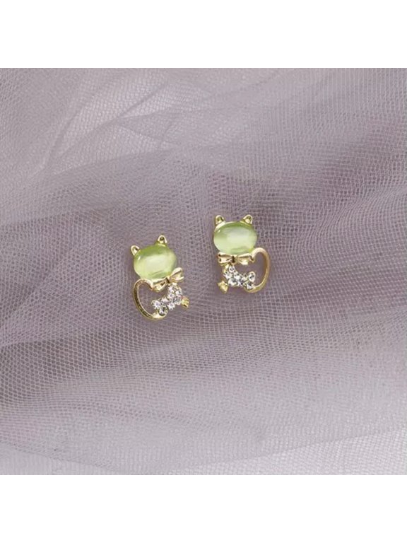 925Sliver Butterfly Star Small Stud Earrings Jewelry Women Fashion Cute Gift New-34.Crystal Cat