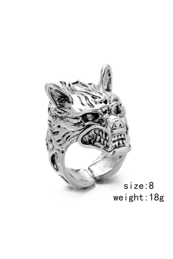 925Sliver Plated Retro Animal Open Ring Finger Ring Jewelry Adjustable Wholesale-5. Wolf Head Ring