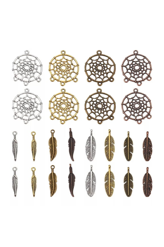 96Pcs catcher Feather Filigree Charms Alloy Metal Earring Pendants Links