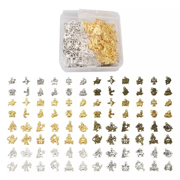 MATROOY 96pcs Constellation Symbol Lucky Charms Metal Zodiac Sign Dangle Pendants