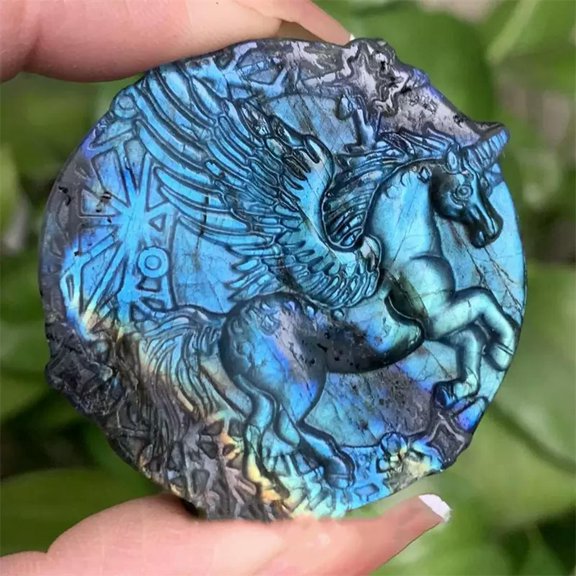 MATROOY A++Natural labradorite Quartz Crystal Hand Carved pegasus Skull Reiki 1pc