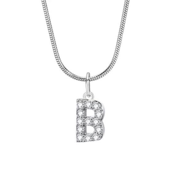 MATROOY A-Z Women Initial Necklaces, 26 Letters Alphabet Pendant with Snake Chain-B