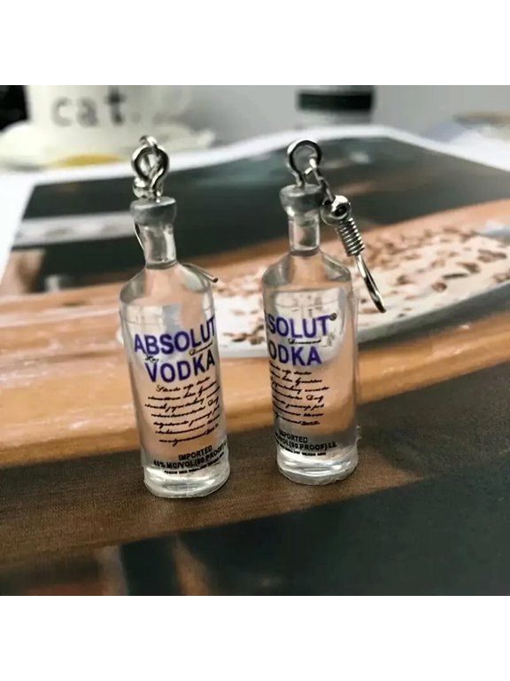 Absolute Vodka Mini Bottle Dangle Dangly Earrings