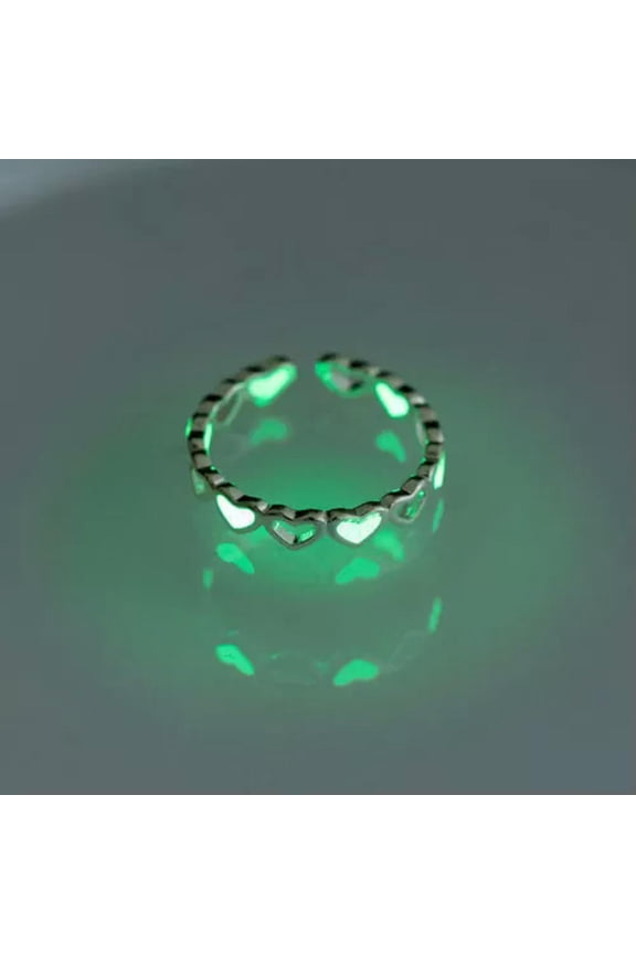 Adjustable Luminous Glow Ring Glowing In The Dark Jewelry Ring For Women Men-Heart Green