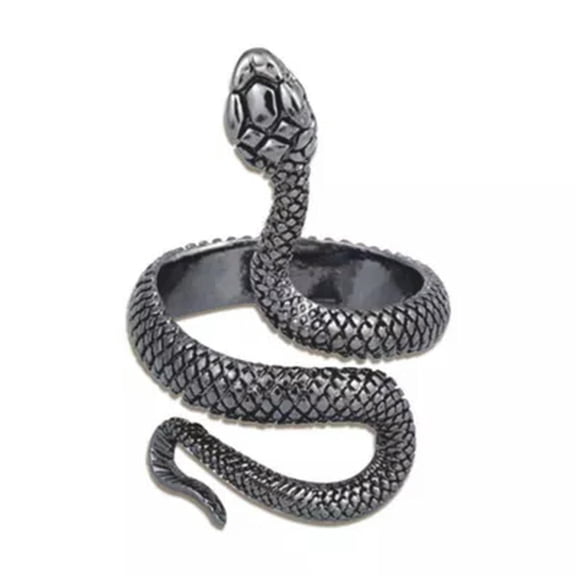 MATROOY Adjustable Metal Snake Shape Opening Ring Fashion Punk Style Finger Ring Jewelry-Black-Resizable