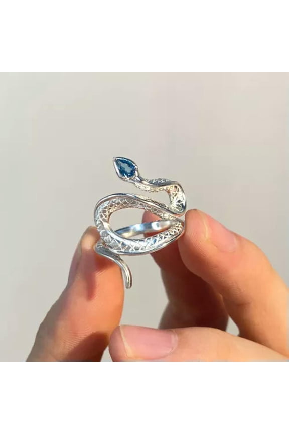 Adjustable Metal Snake Shape Opening Ring Fashion Punk Style Finger Ring Jewelry-Silver-Resizable
