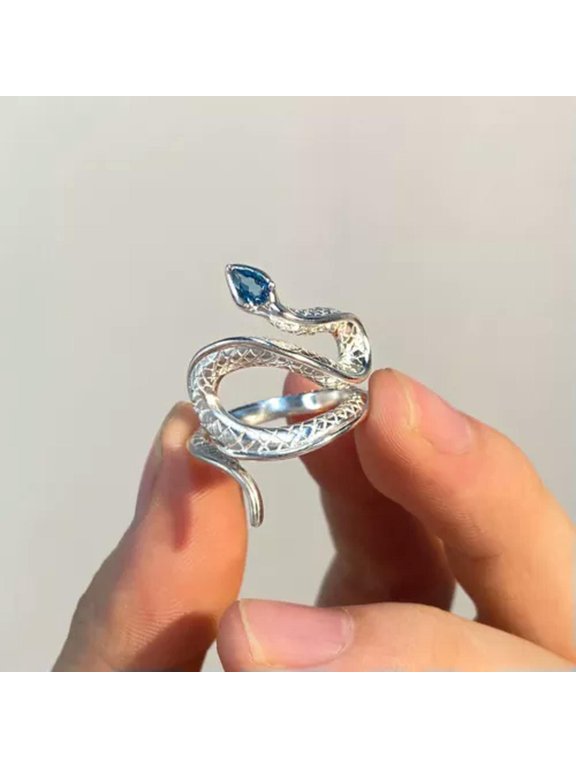 Adjustable Metal Snake Shape Opening Ring Fashion Punk Style Finger Ring Jewelry-Silver-Resizable