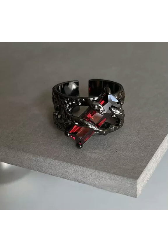 Adjustable Neutral Punk Style Opening Ring Retro Finger Ring Fashion Jewelry-Black