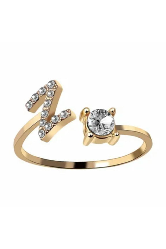 Adjustable Open Initial A-Z Letters Ring Fashion Zircon Ring Womens Jewelry Gift-Gold-Z
