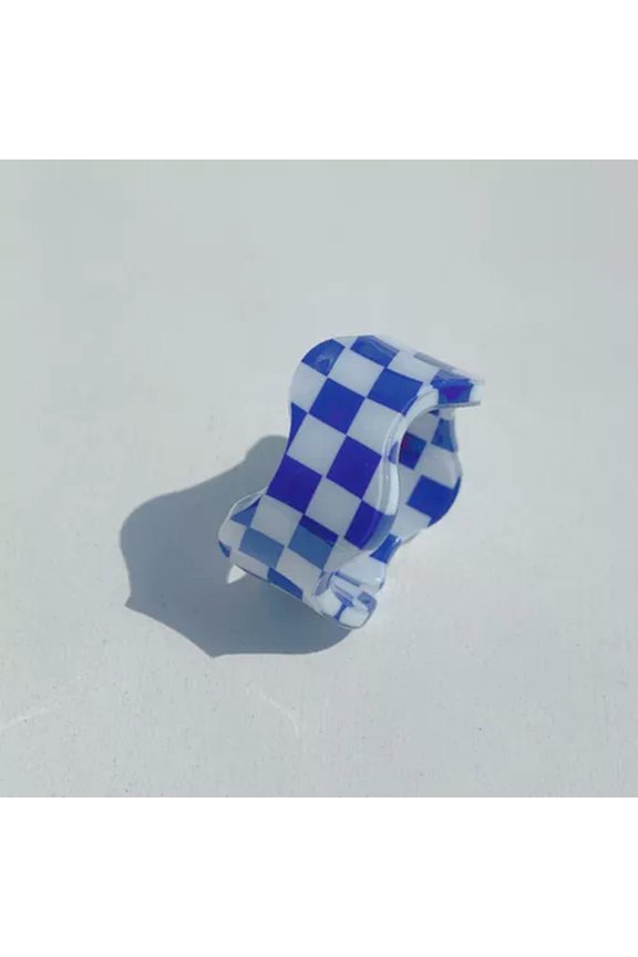 Adjustable Resin Finger Ring Chessboard Finger Ring Geometric Fashion Ring-Blue