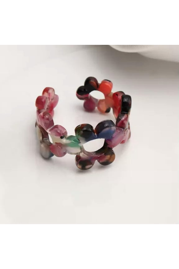 Adjustable Small Flower Opening Ring Plastic Ring Finger Jewelry Gift Trendy-Mixcolor-Resizable