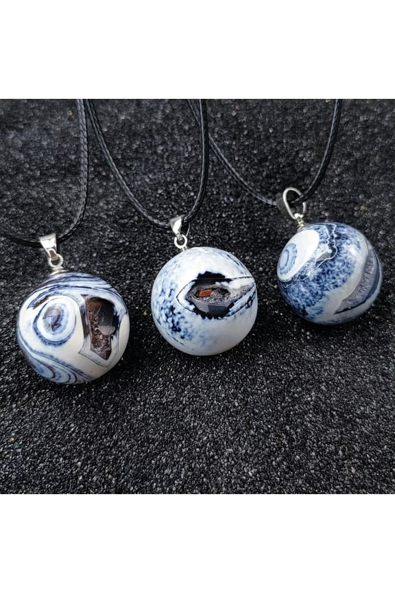 Agate Geode Druzy Sphere Pendant Necklace Natural Healing Crystal Ball Jewelry