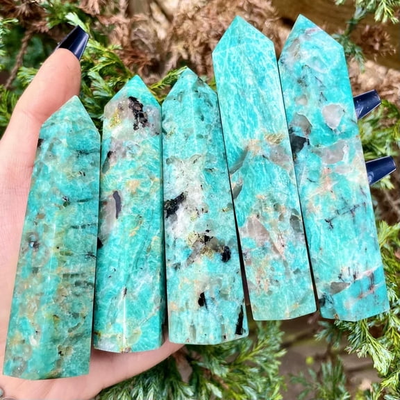 MATROOY Amazonite Crystal Wand Obelisk Chakra Healing Witch Tower Point Home Decor Gift