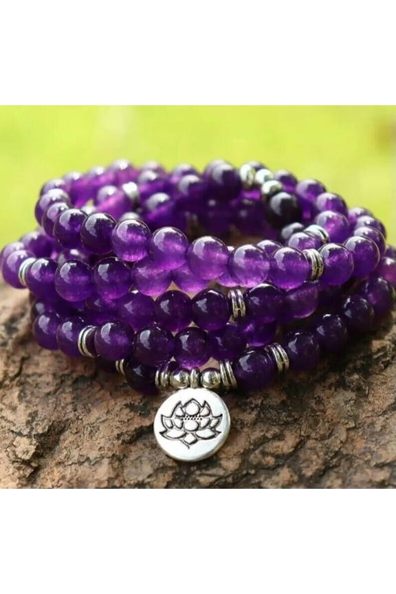Amethyst 108 Mala Bead Prayer Healing Meditation Necklace Bracelet Talisman Gift
