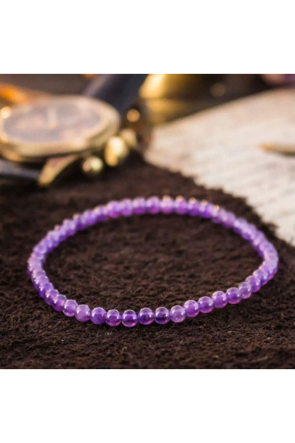 Amethyst 4mm Round Beads Healing Protection Balance Women Stretchy Bracelet Gift