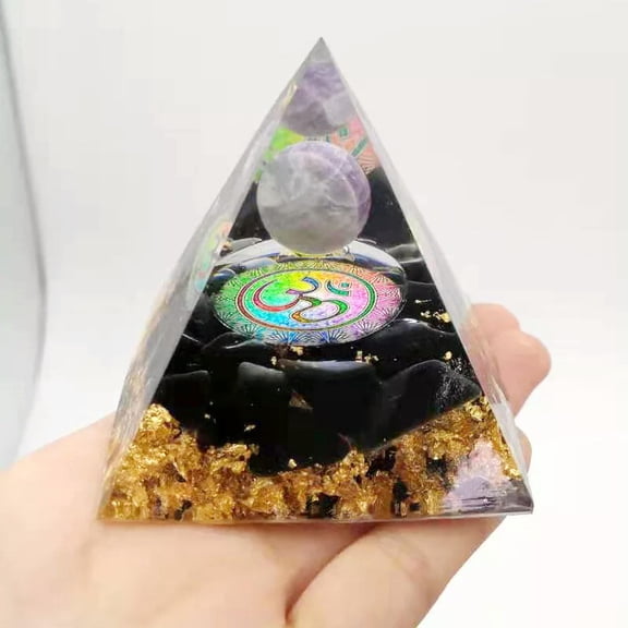 MATROOY Amethyst Crystal Sphere Orgonite Pyramid with Obsidian Chakra Energy Orgone